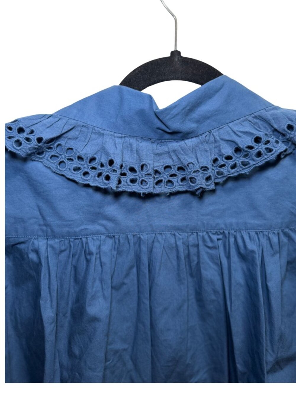 Nili Lotan Blue Eyelet Ruffle Collar Cotton Blouse - Picture 4 of 5